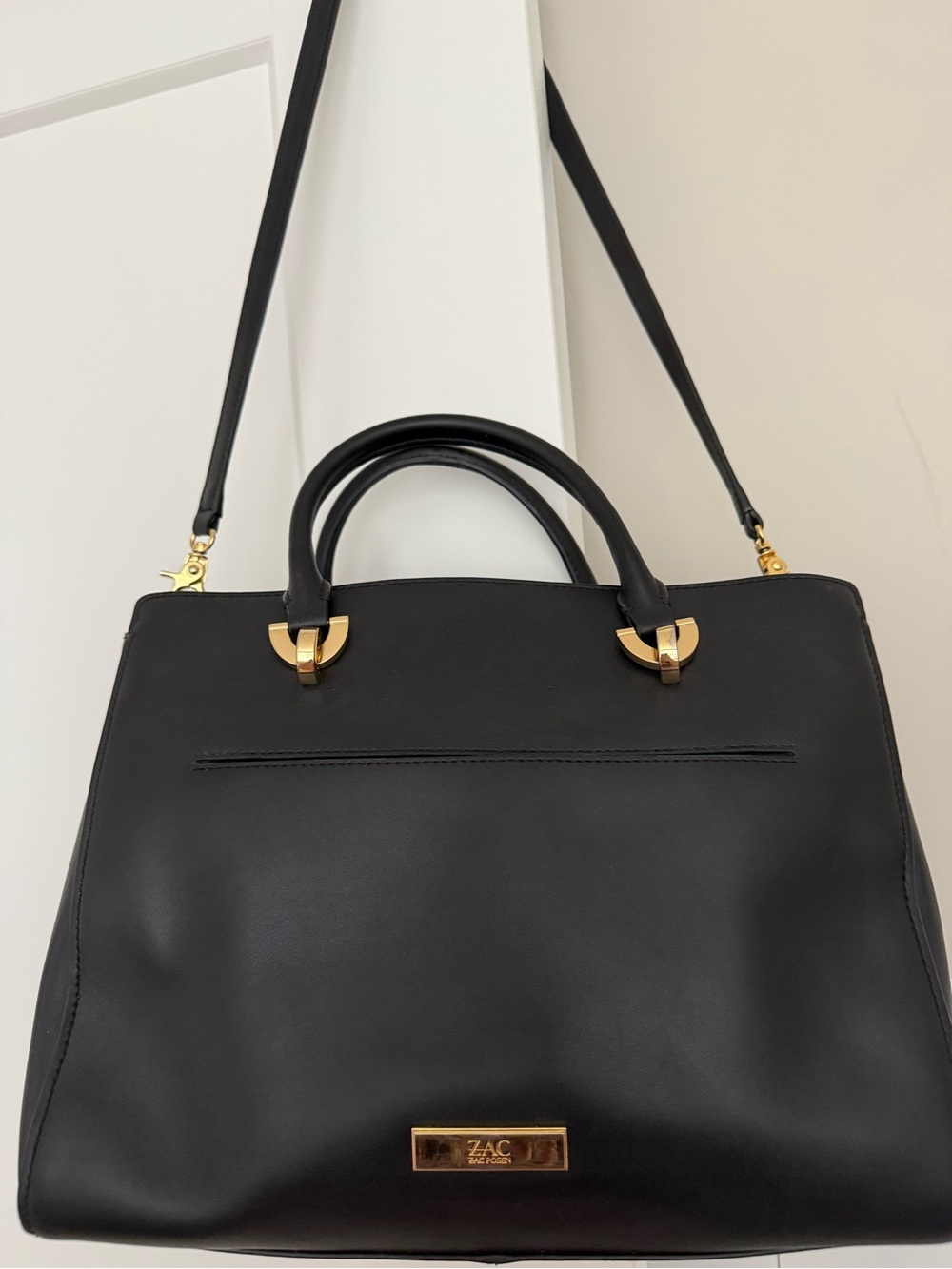 ZAC Zac Posen Zac Eartha East West Black Leather Satchel Gold Hardware Bag - Picture 12 of 15